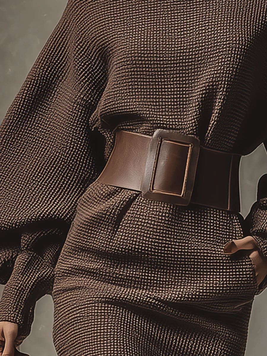 CLÉA - Krótka dzianinowa sukienka z usztywnianym paskiem