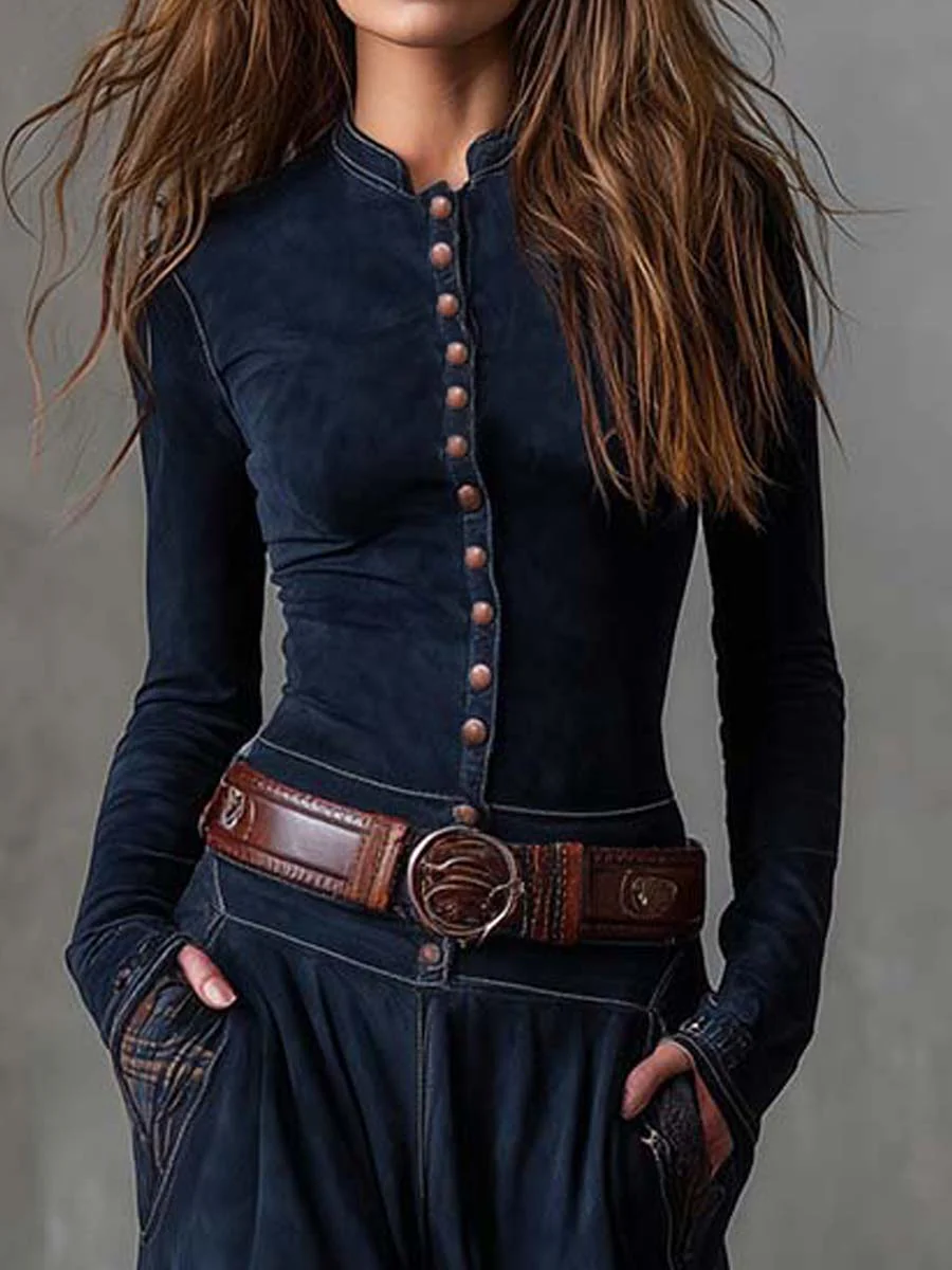 Helena | Granatowa zamszowa sukienka maxi z paskiem