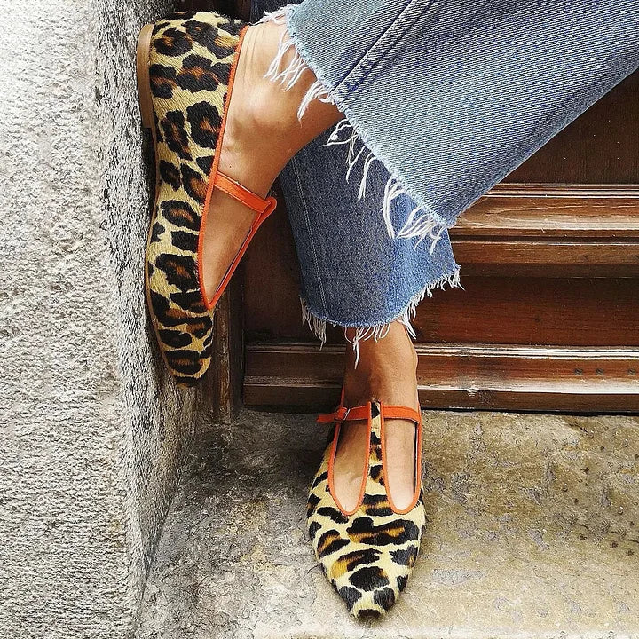 Leopard Print T-Strap Ballet Flats